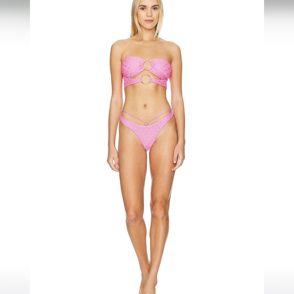 Luli Fama Double Loop Bandeau Crop-Strappy Loop Bikini Top M/Bottom Large - Picture 9 of 16